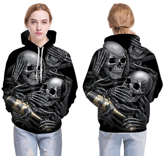 Men/Women 3d Hoodies Skulls Champagne Print  Hooded Hoodies Thin 3d Sweatshirts Hoody Autumn WintTops