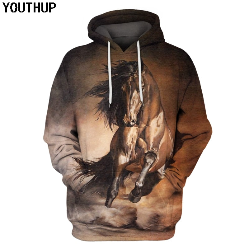 Men's 3d Hoodies Animal Full Printed Hooded Pullovers Hip Hop Male Horse Print Male Hoodies Sweatshirts